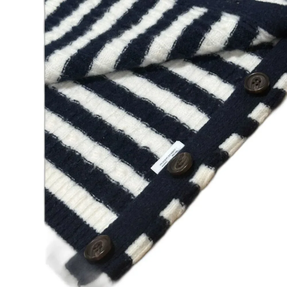J.Crew Navy and White Stripe Sweater Womens Sz S Buttons-up on the Sides Coastal